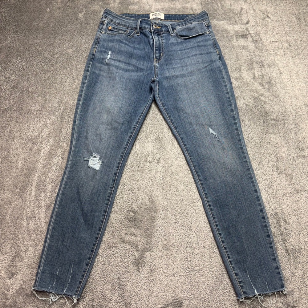 Denizen from Levis Mid Rise Skinny Jeans Medium Wash Distressed Raw Hem Women 29